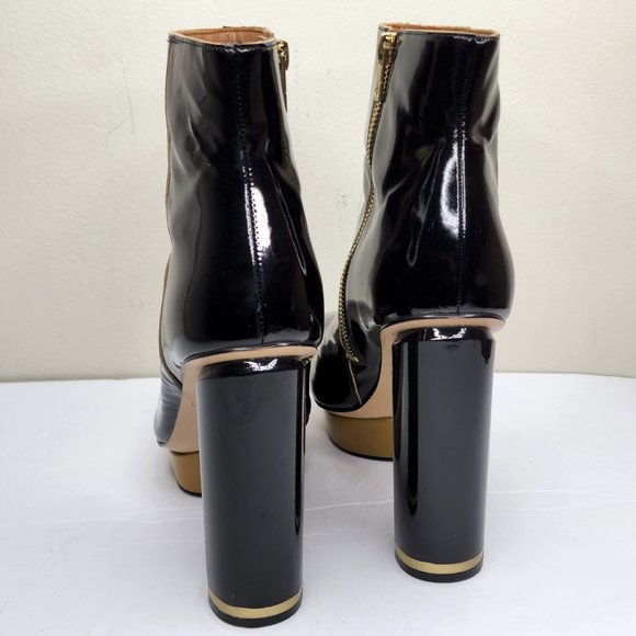 Calvin Klein Bernadet Platform Black Gold Patent Leather Boots Retro 70's sz 9 - Picture 4 of 10